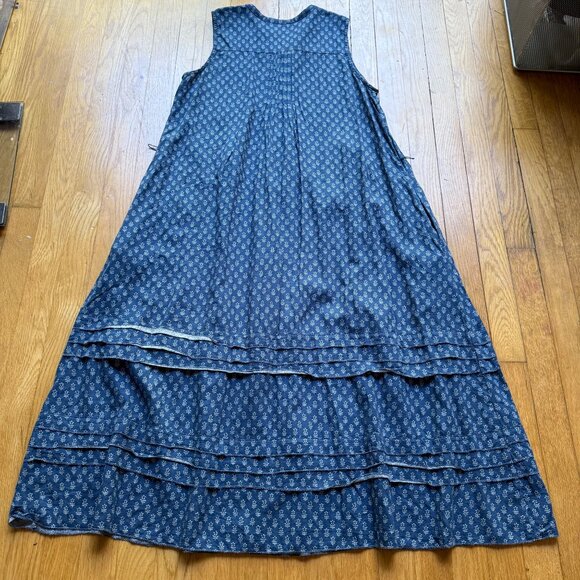 Faherty Size Small Blue Floral Print Linen Blend Sleeveless Pintucked Midi Dress - Picture 14 of 15